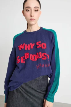 Maglia oversize con appliqué - Blu Verde