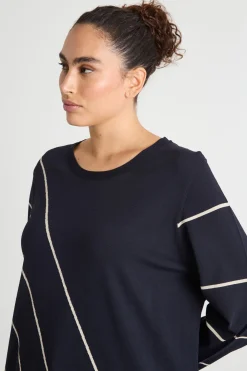 Maglia oversize con intarsi a contrasto - Blu Avorio