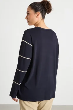 Maglia oversize con intarsi a contrasto - Blu Avorio