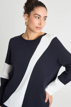 Maglia oversize con intarsi a contrasto - Blu Bianco
