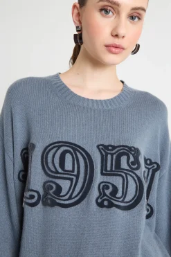 Maglia oversize con motivo floccato - Azzurro