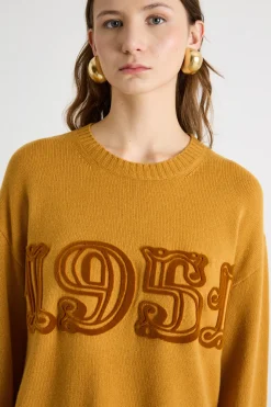 Maglia oversize con motivo floccato - Giallo