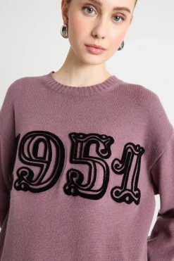 Maglia oversize con motivo floccato - Lilla