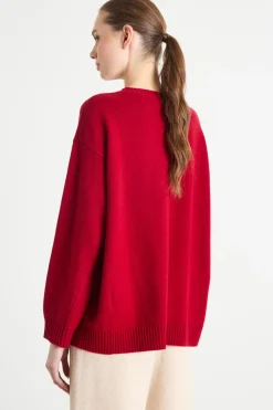 Maglia oversize con motivo floccato - Rosso