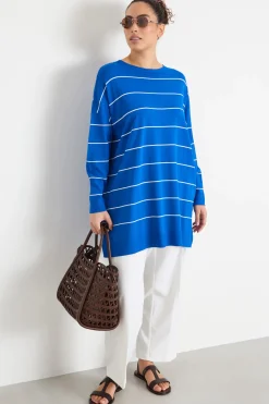 Maglia oversize con spacchi - Blu Bianco