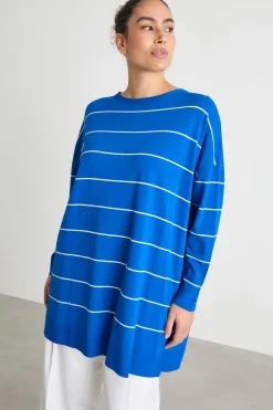 Maglia oversize con spacchi - Blu Bianco