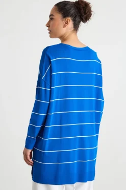 Maglia oversize con spacchi - Blu Bianco