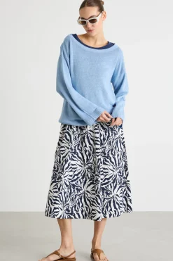 Maglia oversize in filato di lino - Azzurro