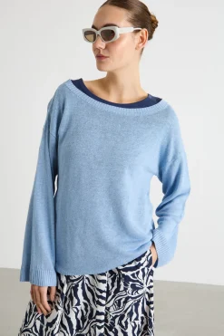 Maglia oversize in filato di lino - Azzurro