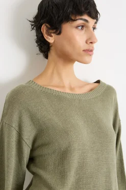 Maglia oversize in filato di lino - Verde