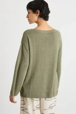 Maglia oversize in filato di lino - Verde