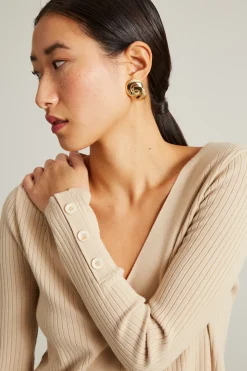 Maglia scollo a v - Beige