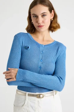 Maglia serafino laminata - Azzurro