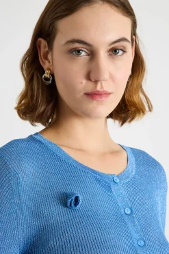 Maglia serafino laminata - Azzurro