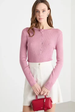 Maglia serafino laminata - Rosa