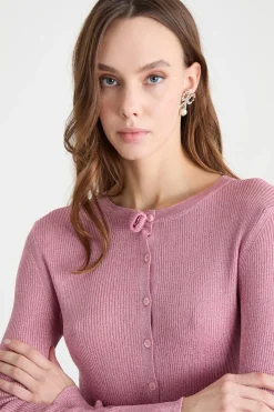 Maglia serafino laminata - Rosa