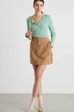 Maglia serafino laminata - Verde