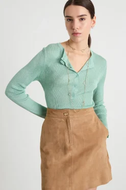 Maglia serafino laminata - Verde