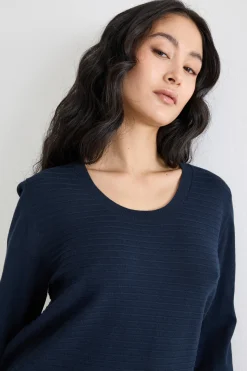 Maglia stretch con ampio scollo - Blu