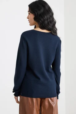 Maglia stretch con ampio scollo - Blu