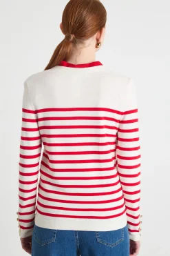 Maglia stretch con ampio scollo - Rosso Bianco