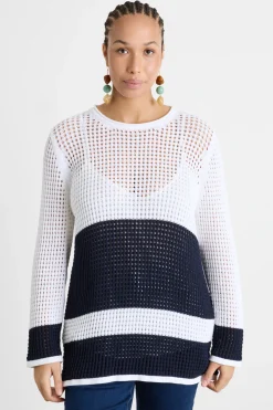 Maglia traforata - Bianco Blu