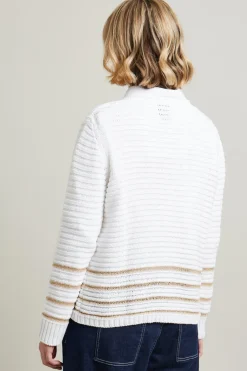 Maglia traforata con inserto lamè - Bianco Oro
