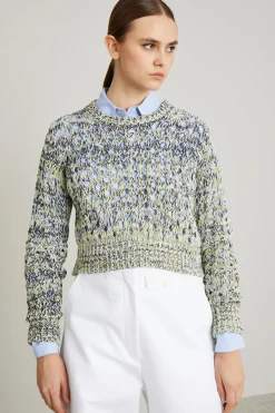 Maglia traforata con lacci - Blu Giallo