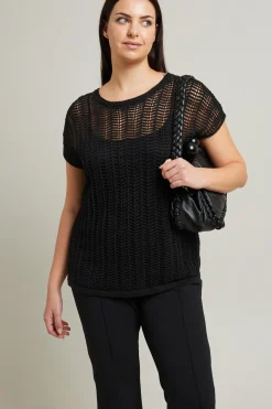 Maglia traforata in cordonetto - Nero