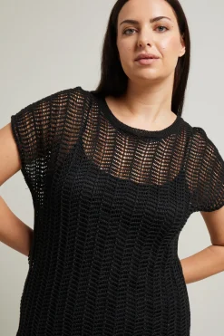 Maglia traforata in cordonetto - Nero