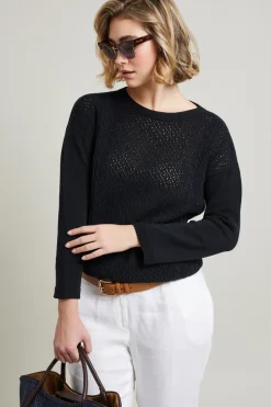 Maglia traforata in cotone - Nero