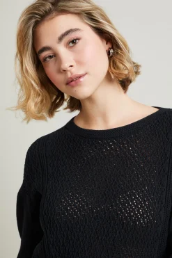 Maglia traforata in cotone - Nero