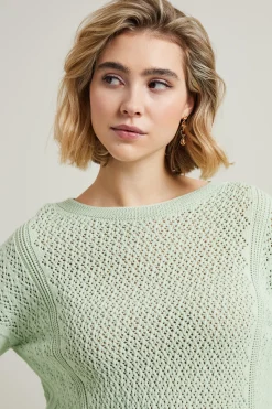 Maglia traforata in cotone - Verde Menta