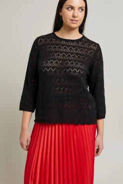 Maglia traforata in misto cotone - Nero