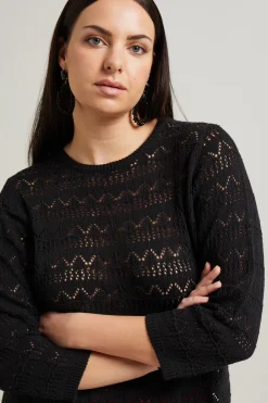 Maglia traforata in misto cotone - Nero