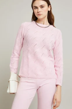 Maglia traforata in misto cotone - Rosa Pastello