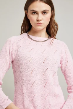 Maglia traforata in misto cotone - Rosa Pastello