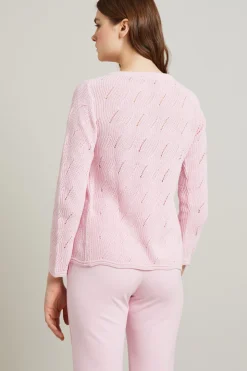Maglia traforata in misto cotone - Rosa Pastello