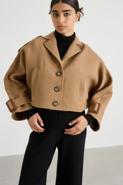 Mantella trench in lana e cotone - Cammello