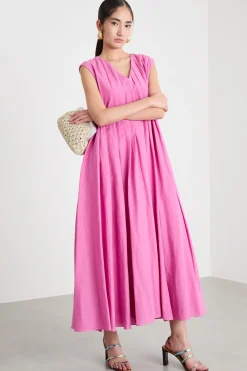 Maxi abito a pieghe - Rosa