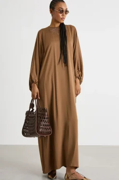 Maxi abito con microstrass - Cammello