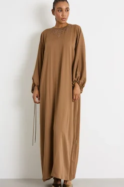 Maxi abito con microstrass - Cammello
