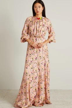 Maxi abito in seta floreale - Rosa