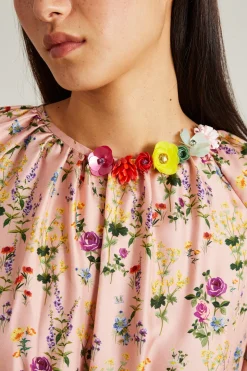 Maxi abito in seta floreale - Rosa