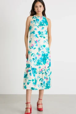 Maxi abito in twill - Bianco Azzurro Fuxia
