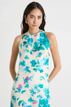 Maxi abito in twill - Bianco Azzurro Fuxia