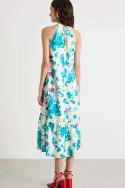 Maxi abito in twill - Bianco Azzurro Fuxia