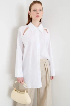 Maxi camicia in popeline - Bianco