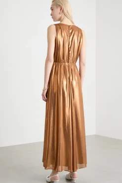 Maxi dress in georgette laminata - Bronzo
