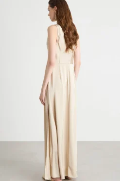 Maxi dress in raso - Beige